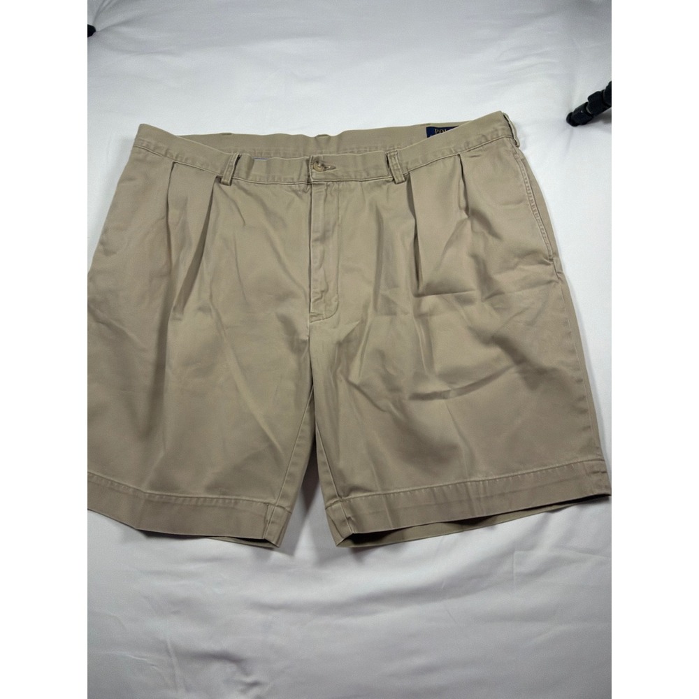 Polo Ralph Lauren Khaki Pleated Chino Shorts Classic Fit 9 Inch Inseam Size 42